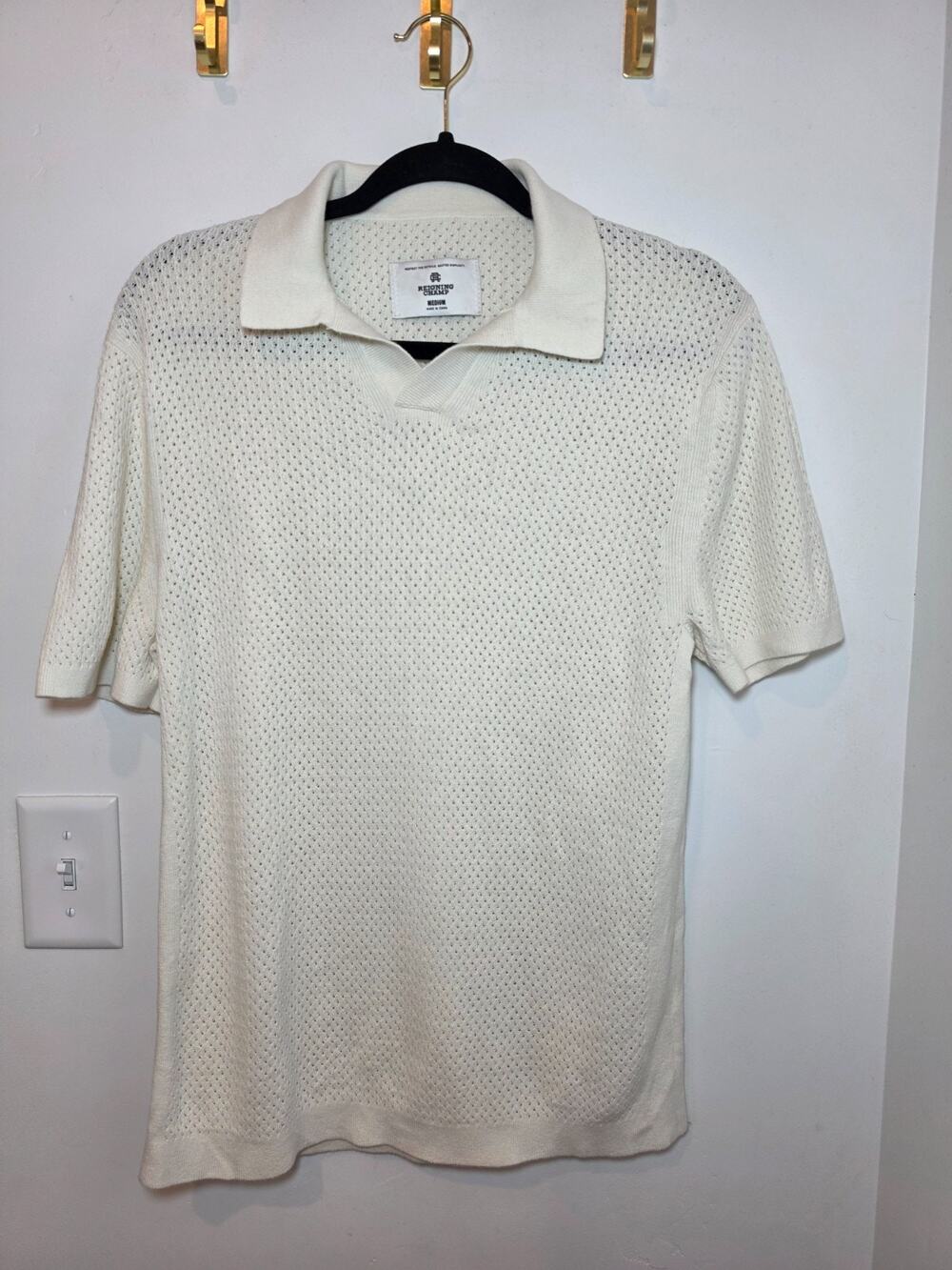 Reigning Champ Ivory Perforated Mesh Linen Blend Medi Polo Sweater Golf Shirt